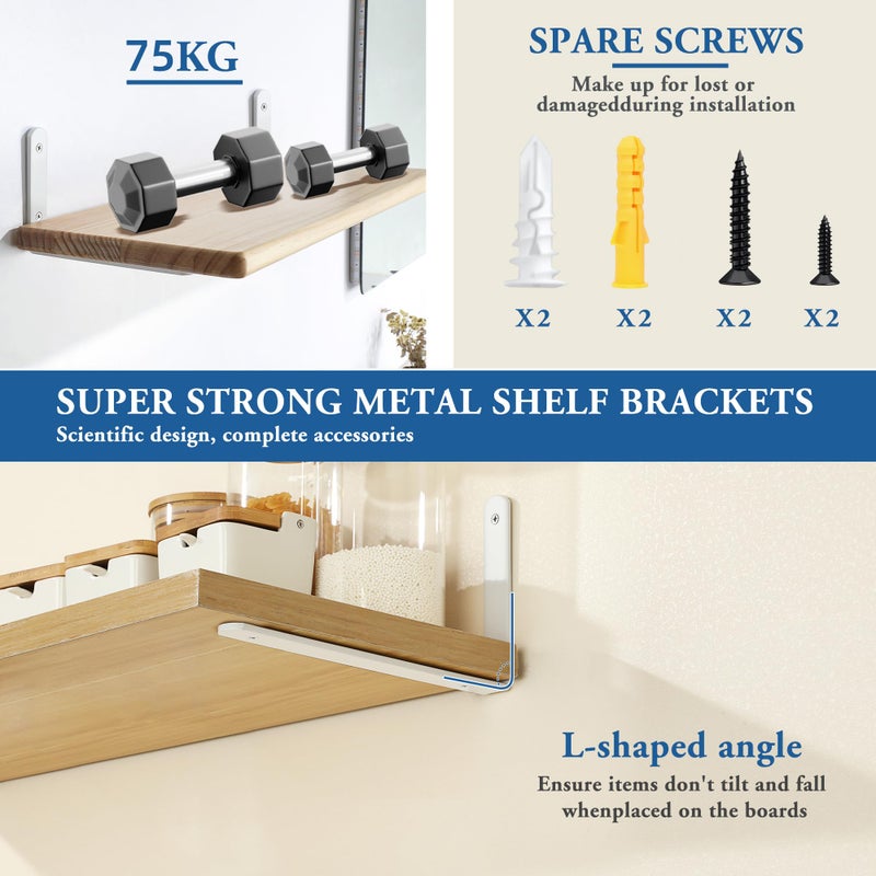 Mooche 4Pack Floating Shelf Bracket, Heavy Duty Shelf Brackets Metal L Brackets for Kitchen Bathroom Shelf Support Wall Mounted with Screw Included (White, 10*6 Inch) - Image 3